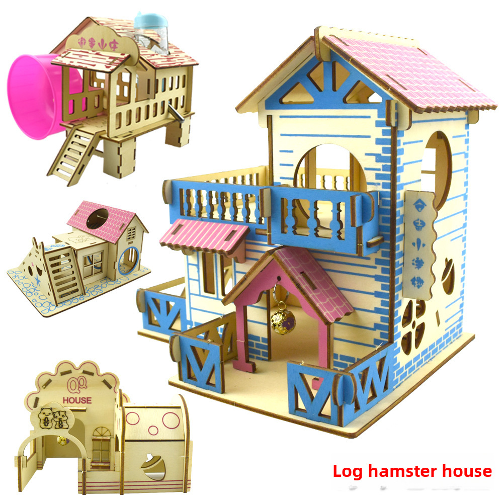 Solid Wood Double-Decker Hamster Cage & Climbing Villa with Stairs
